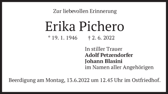 Traueranzeige von Erika Pichero von merkurtz