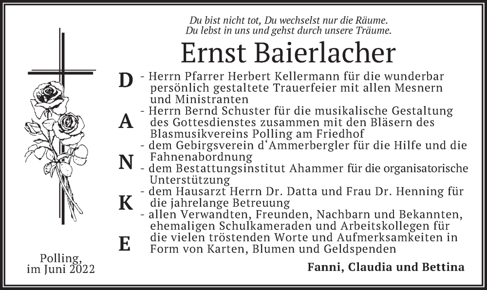  Traueranzeige für Ernst Baierlacher vom 11.06.2022 aus merkurtz