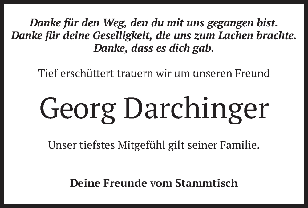 Traueranzeige für Georg Darchinger vom 27.06.2022 aus merkurtz