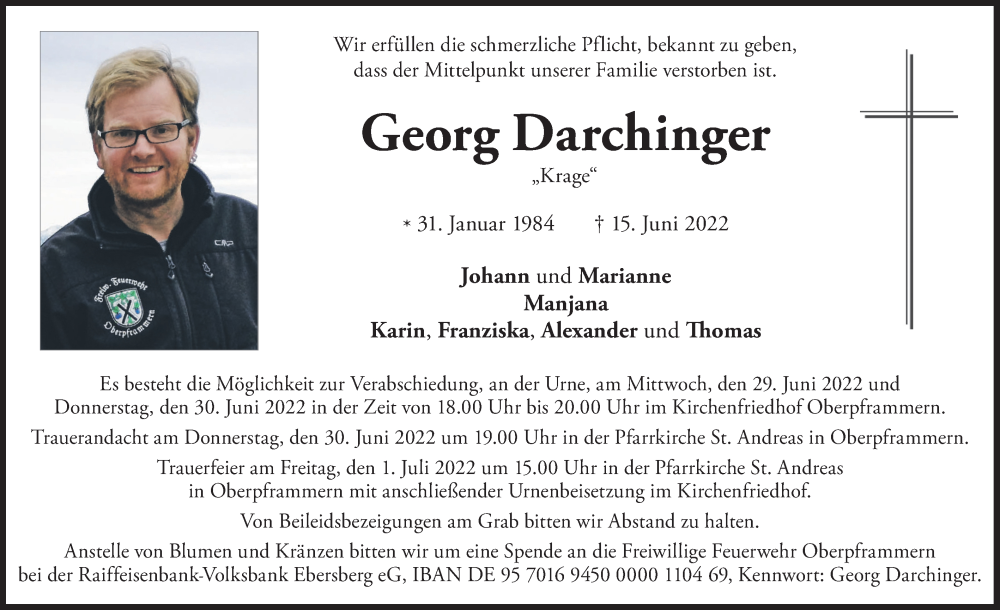  Traueranzeige für Georg Darchinger vom 25.06.2022 aus merkurtz