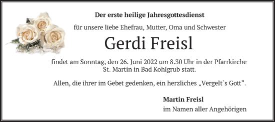 Traueranzeige von Gerdi Freisl von merkurtz