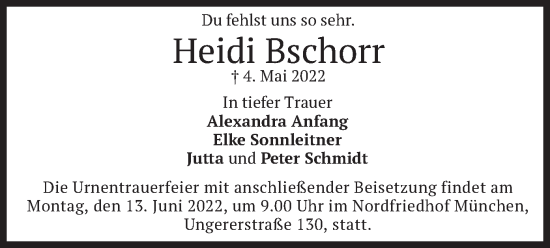 Traueranzeige von Heidi Bschorr von merkurtz