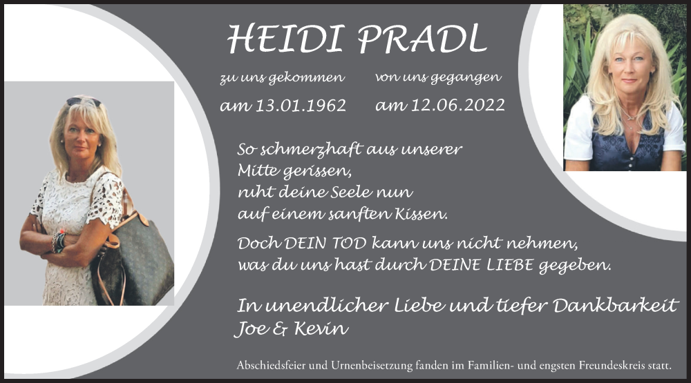  Traueranzeige für Heidi Pradl vom 25.06.2022 aus merkurtz