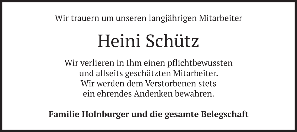  Traueranzeige für Heini Schütz vom 28.06.2022 aus merkurtz