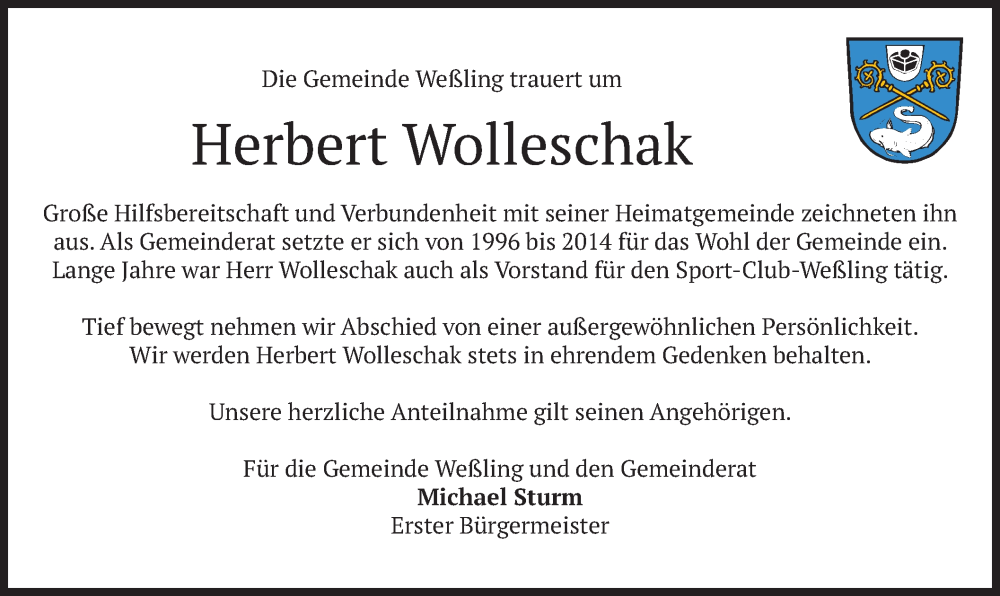 Traueranzeigen Von Herbert Wolleschak | Trauer.merkur.de