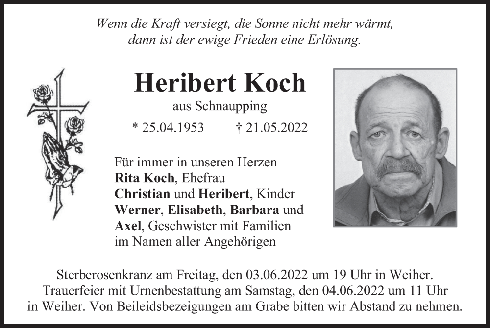  Traueranzeige für Heribert Koch vom 01.06.2022 aus merkurtz