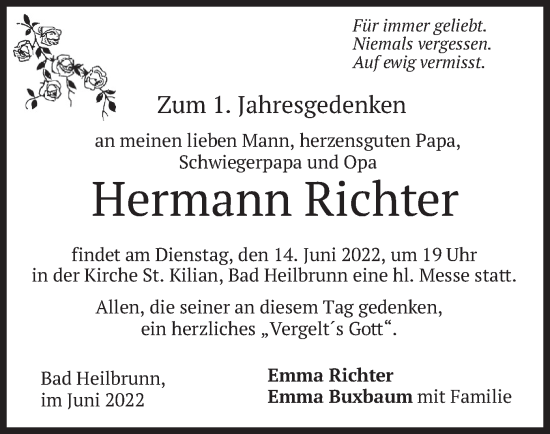 Traueranzeige von Hermann Richter von merkurtz