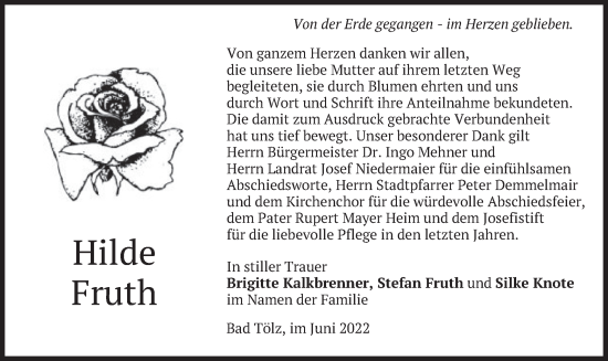 Traueranzeige von Hilde Fruth von merkurtz