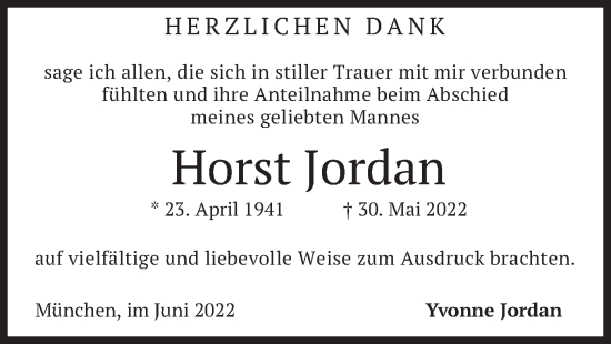 Traueranzeige von Horst Jordan von merkurtz