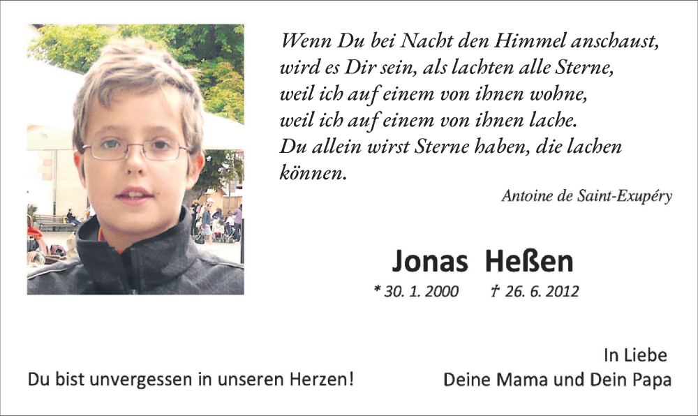  Traueranzeige für Jonas Heßen vom 25.06.2022 aus merkurtz