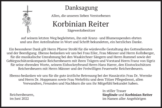 Traueranzeige von Korbinian Reiter von merkurtz