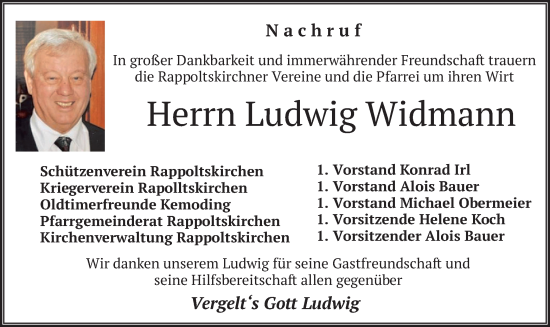 Traueranzeige von Ludwig Widmann von merkurtz