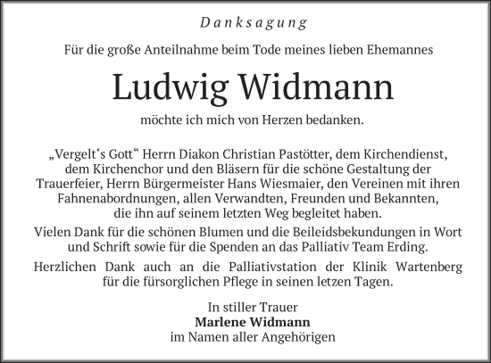 Traueranzeige von Ludwig Widmann von merkurtz