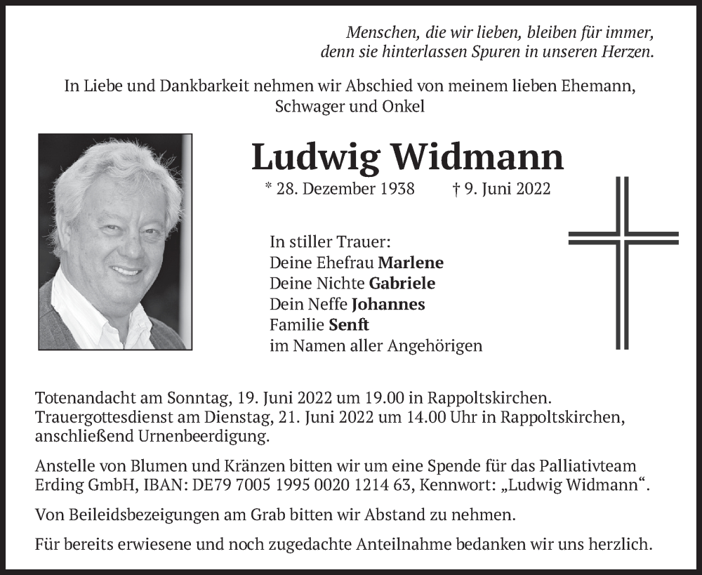  Traueranzeige für Ludwig Widmann vom 18.06.2022 aus merkurtz