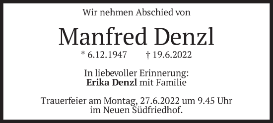Traueranzeige von Manfred Denzl von merkurtz