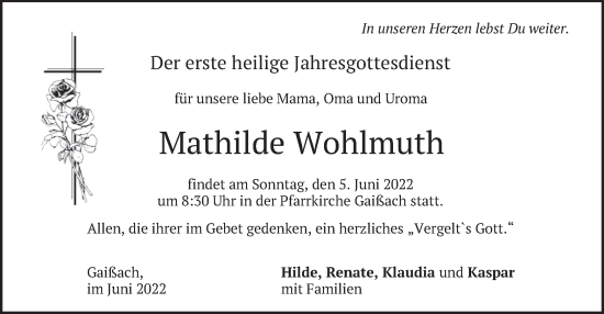 Traueranzeige von Mathilde Wohlmuth von merkurtz