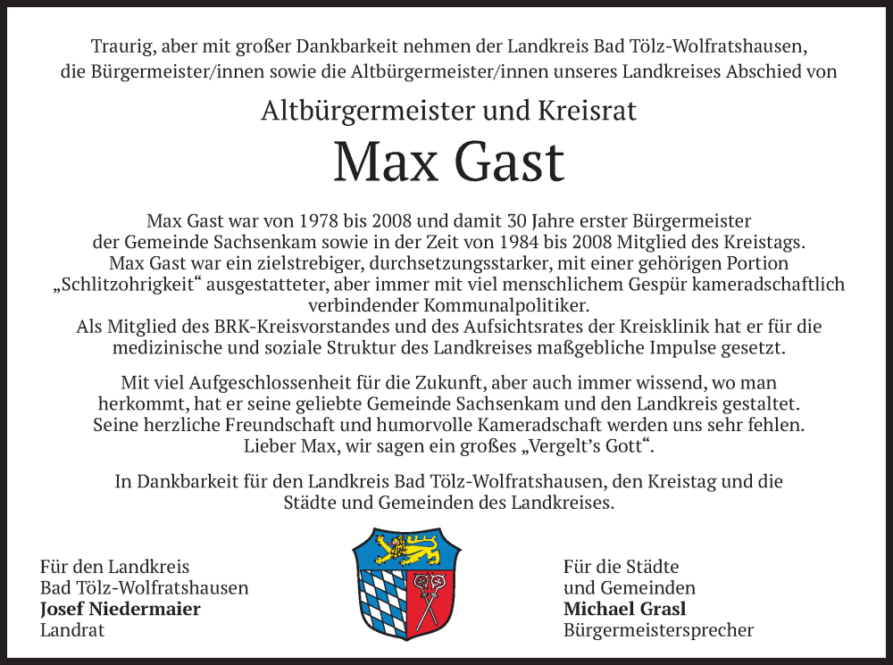  Traueranzeige für Max Gast vom 25.06.2022 aus merkurtz