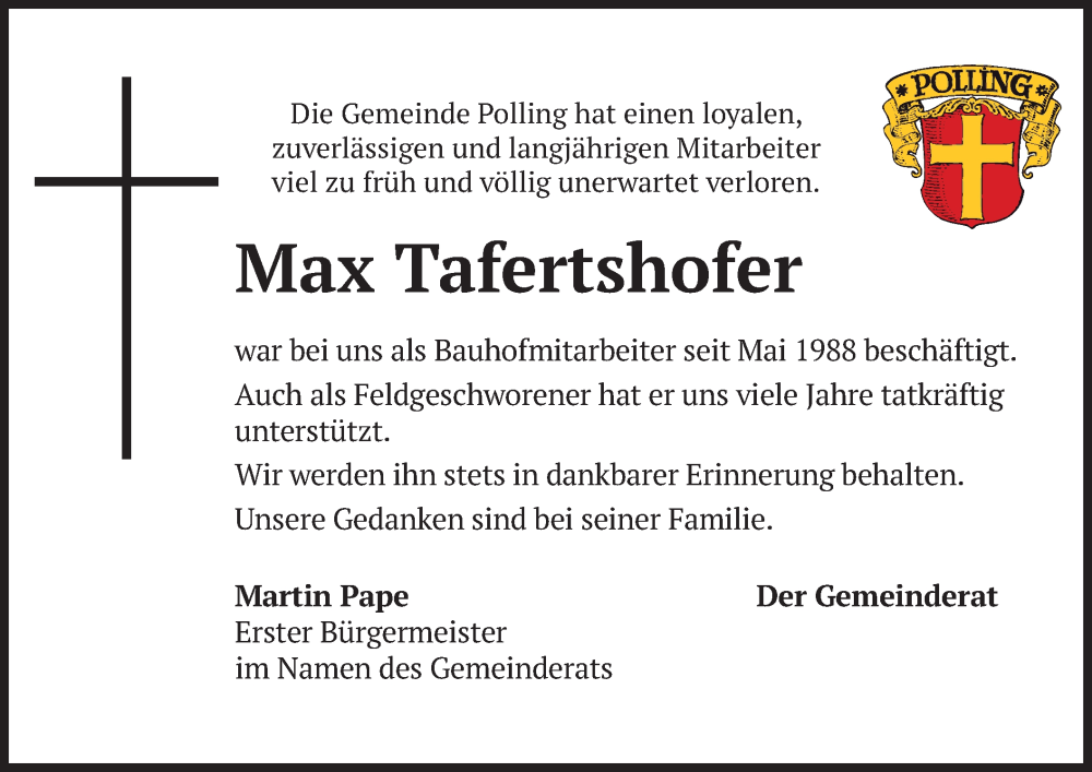  Traueranzeige für Max Tafertshofer vom 24.06.2022 aus merkurtz