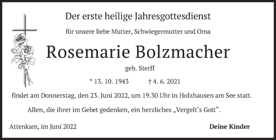 Traueranzeige von Rosemarie Bolzmacher von merkurtz