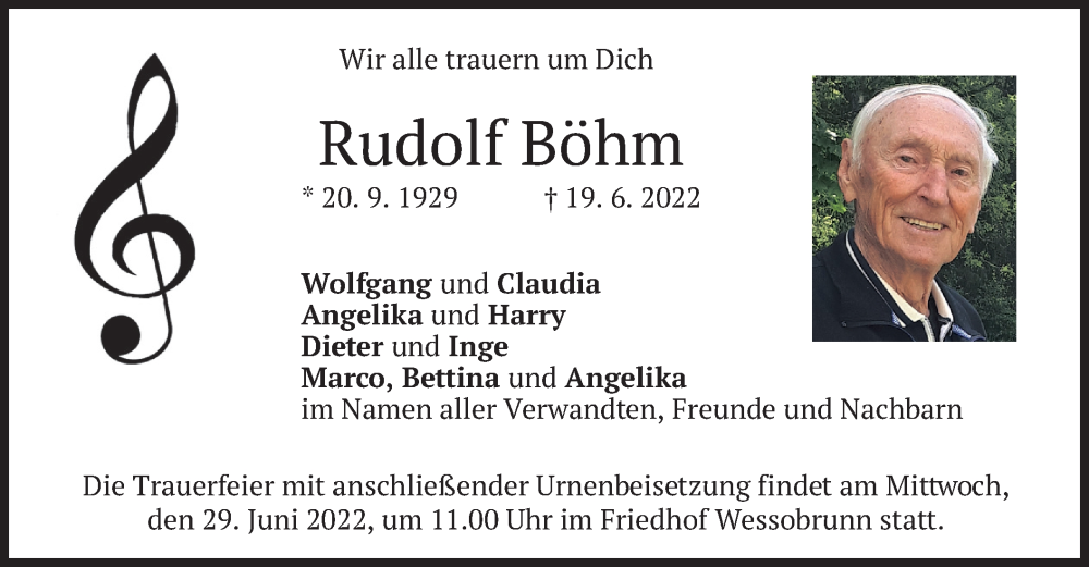  Traueranzeige für Rudolf Böhm vom 25.06.2022 aus merkurtz
