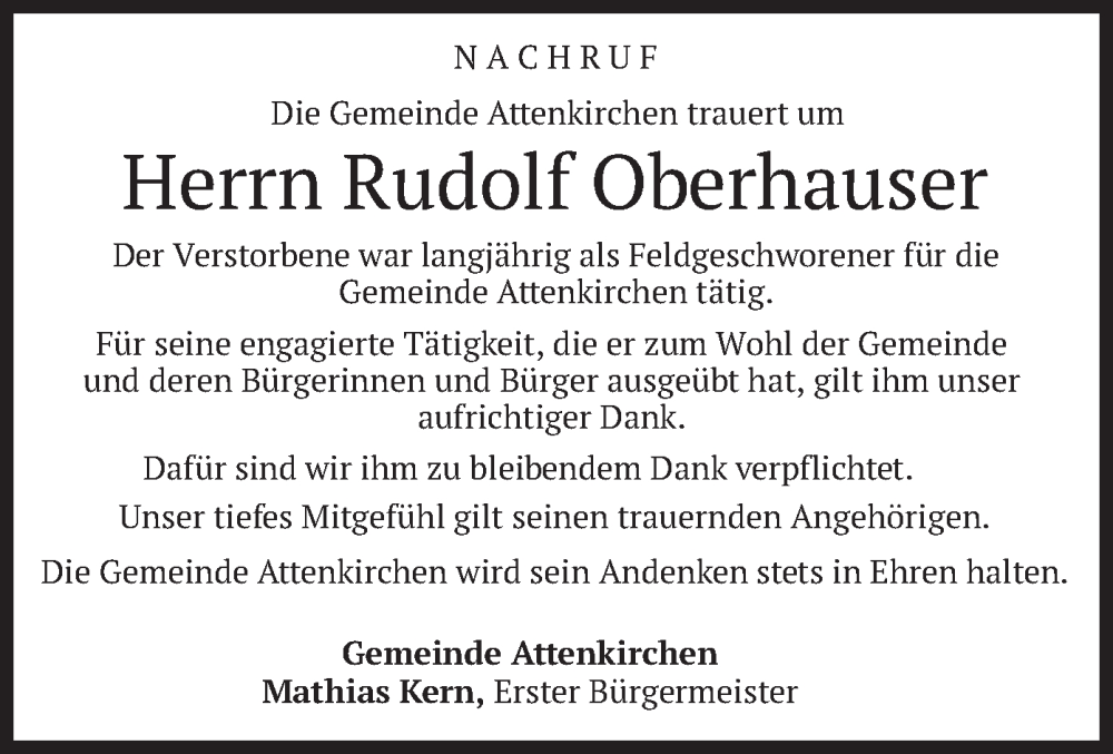  Traueranzeige für Rudolf Oberhauser vom 24.06.2022 aus merkurtz