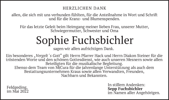 Traueranzeige von Sophie Fuchsbichler von merkurtz