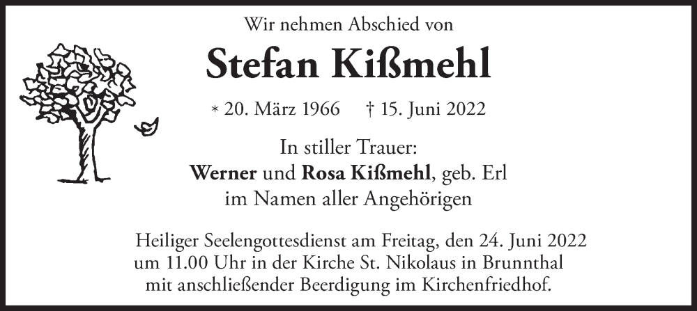  Traueranzeige für Stefan Kißmehl vom 21.06.2022 aus merkurtz