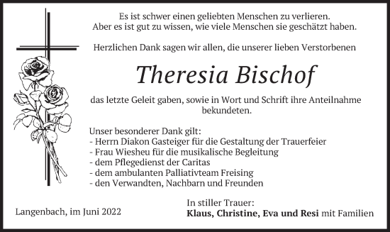 Traueranzeige von Theresia Bischof von merkurtz