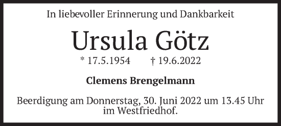 Traueranzeige von Ursula Götz von merkurtz