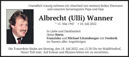 Traueranzeige von Albrecht  Wanner von merkurtz