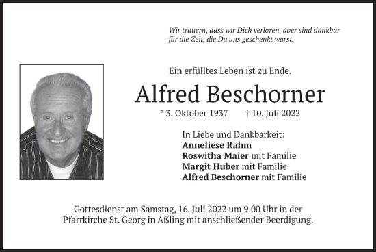 Traueranzeige von Alfred Beschorner von merkurtz