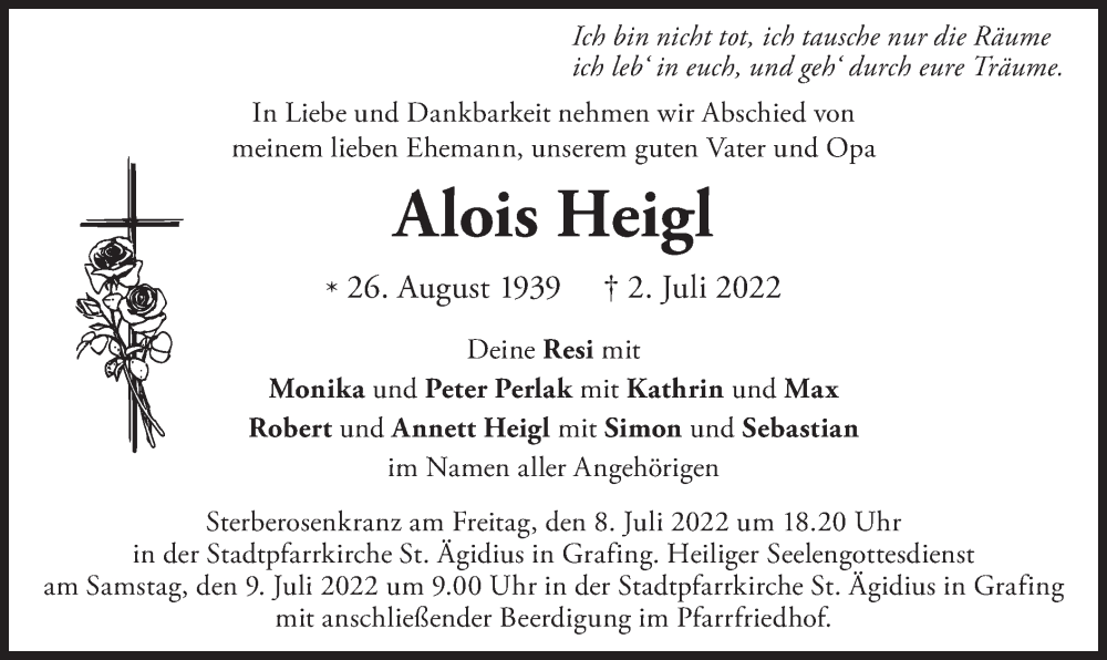  Traueranzeige für Alois Heigl vom 07.07.2022 aus merkurtz
