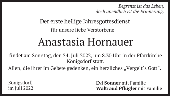 Traueranzeige von Anastasia Hornauer von merkurtz