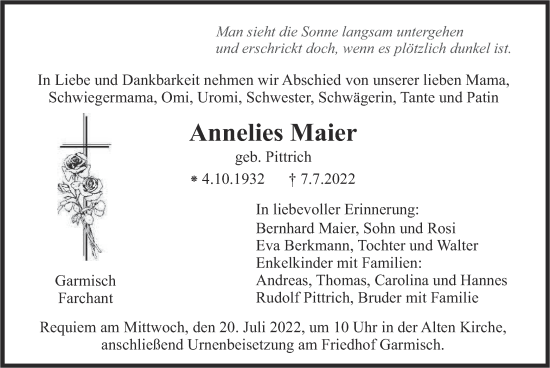 Traueranzeige von Annelies Maier von merkurtz