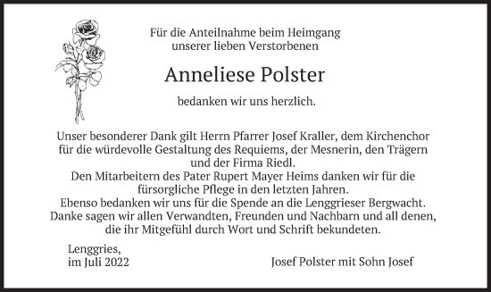 Traueranzeige von Anneliese Polster von merkurtz