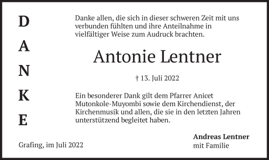 Traueranzeige von Antonie Lentner von merkurtz