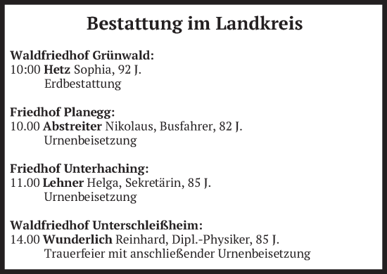 Traueranzeige von Bestattungen vom 04.07.2022 von merkurtz