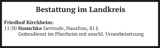 Traueranzeige von Bestattungen vom 07.07.2022 von merkurtz