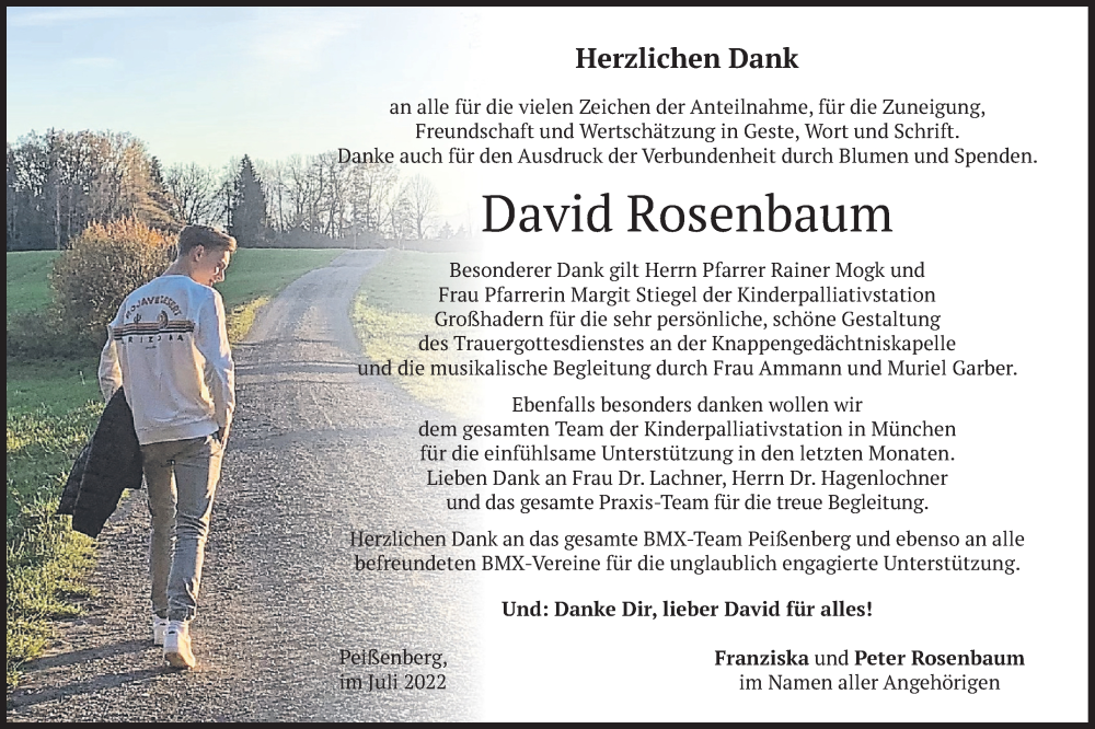  Traueranzeige für David Rosenbaum vom 23.07.2022 aus merkurtz