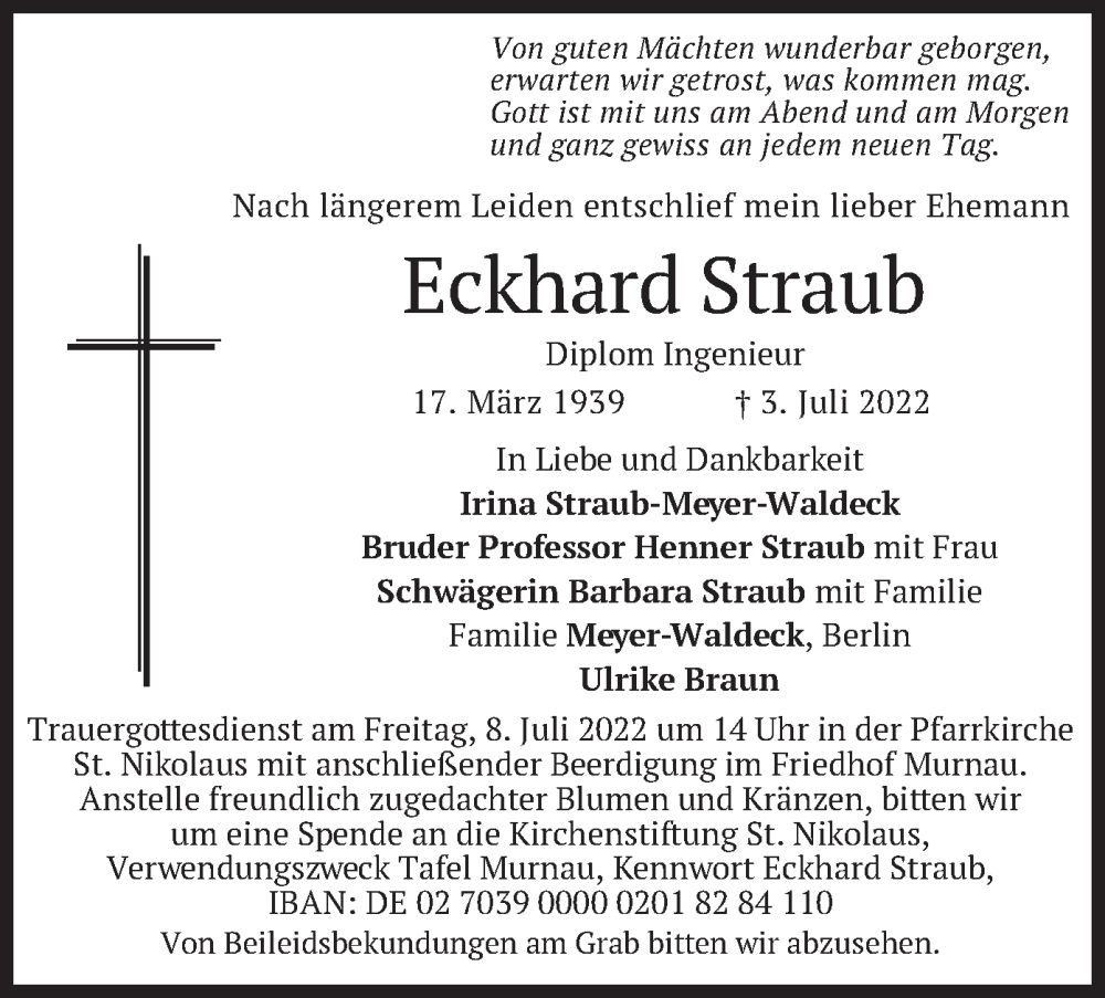  Traueranzeige für Eckhard Straub vom 06.07.2022 aus merkurtz