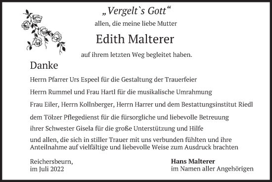 Traueranzeige von Edith Malterer von merkurtz