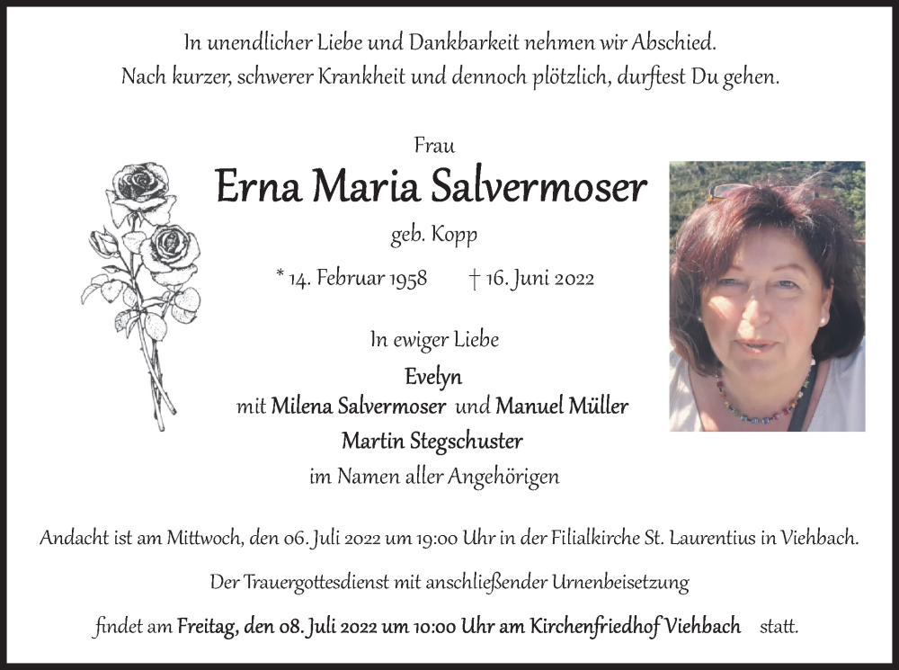  Traueranzeige für Erna Maria Salvermoser vom 02.07.2022 aus merkurtz