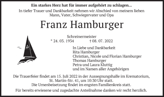 Traueranzeige von Franz Hamburger von merkurtz