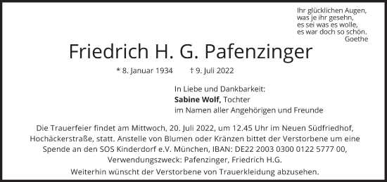 Traueranzeige von Friedrich Pafenzinger von merkurtz