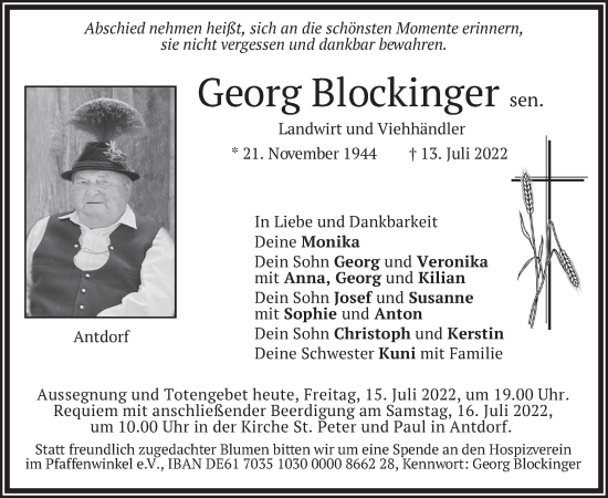 Traueranzeige von Georg Blockinger von merkurtz