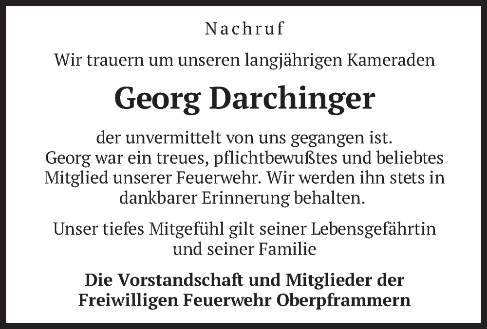  Traueranzeige für Georg Darchinger vom 01.07.2022 aus merkurtz