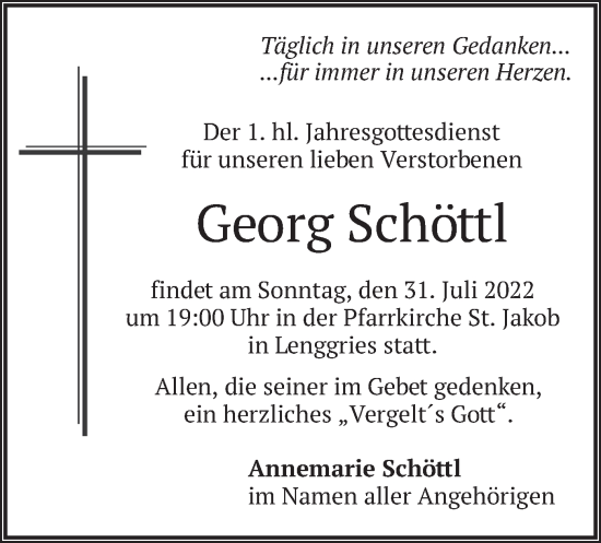 Traueranzeige von Georg Schöttl von merkurtz