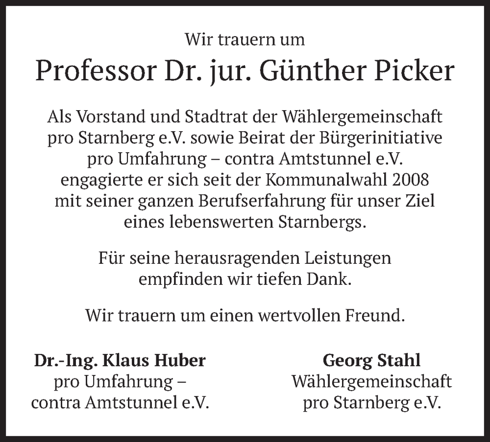  Traueranzeige für Günther Picker vom 05.07.2022 aus merkurtz