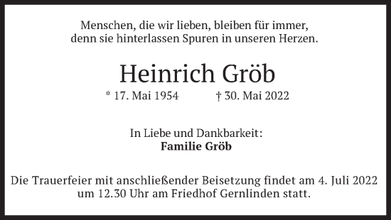Traueranzeige von Heinrich Gröb von merkurtz
