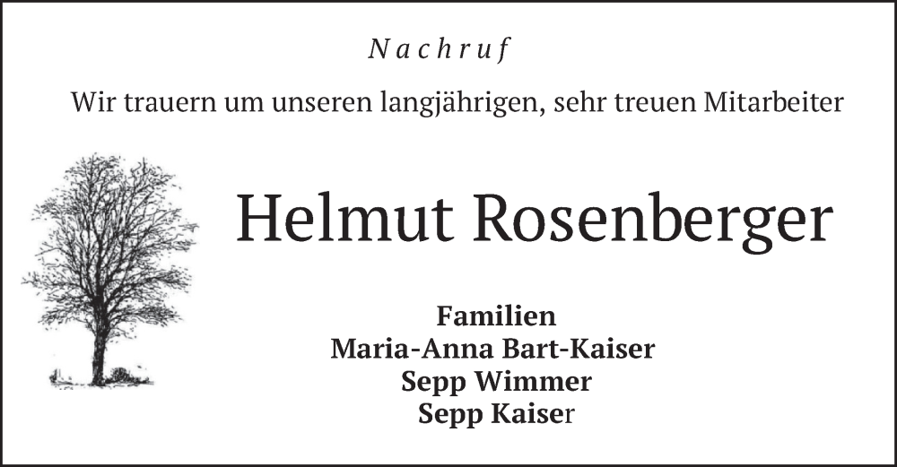  Traueranzeige für Helmut Rosenberger vom 02.07.2022 aus merkurtz